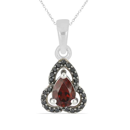 BUY REAL GARNET GEMSTONE  STYLISH HALO PENDANT IN STERLING SILVER